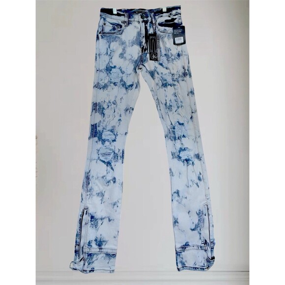 Decibel Stacked With Gusset Jeans Patched Distressed Ice Wash Denim Men’s 30x35 - Picture 4 of 16